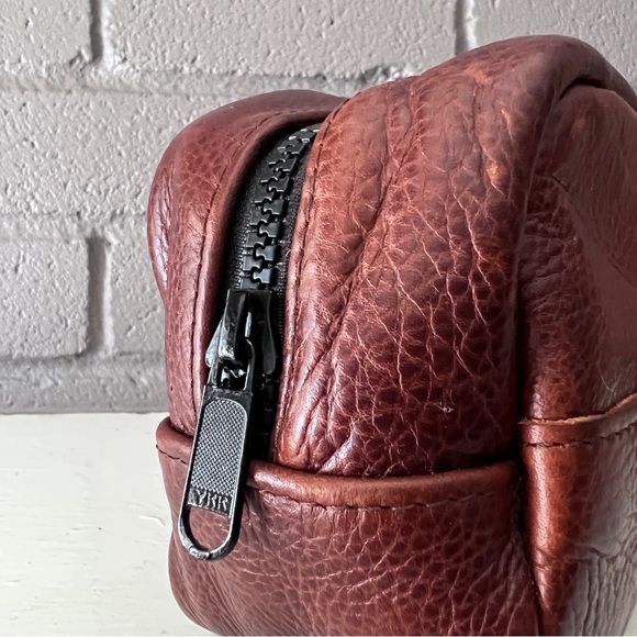 JACK + MULLIGAN Presley Leather Unisex Brown Zip Toiletry Dopp Kit Makeup Pouch - Picture 5 of 9